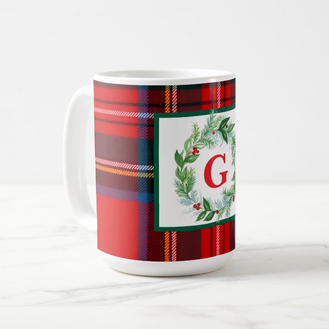 Caneca De Café Xadrez de Natal do Stewart MONOGRAM (Frente Esquerda)