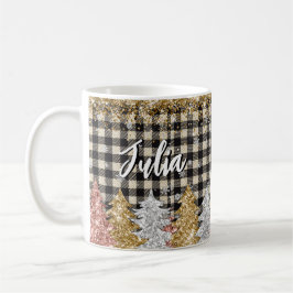 Caneca De Café Xadrez De Natal E Glitter Com Nome