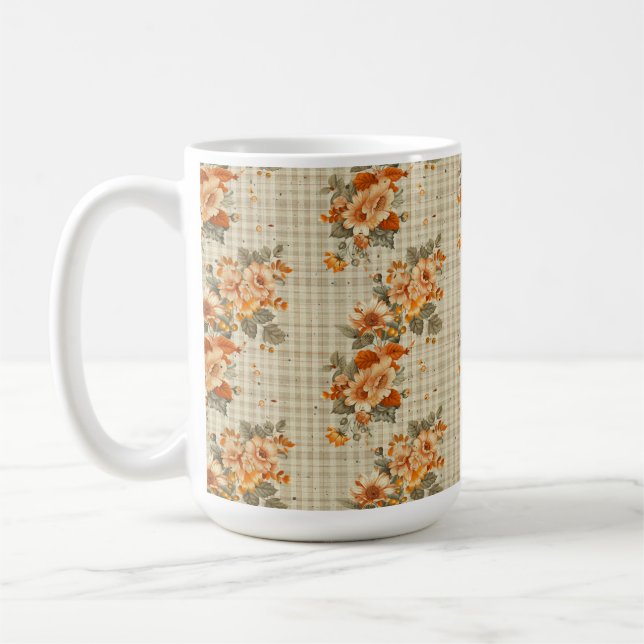 Caneca De Café Xadrez DE PEÇAS COM FLORES DE QUEDA LARANJA E AMAR (Esquerda)