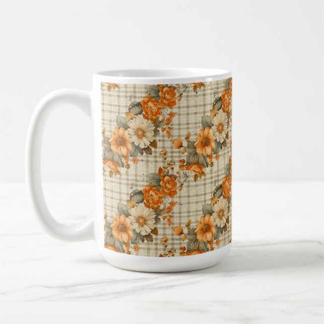 Caneca De Café Xadrez DE PEÇAS COM FLORES DE QUEDA LARANJA E AMAR (Esquerda)