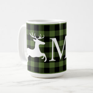 Caneca De Café Xadrez de Plaid Verde Preto Buffalo Personalizado