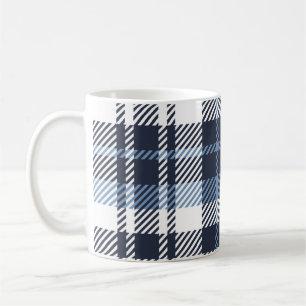 Caneca De Café Xadrez de tartan azul e branca