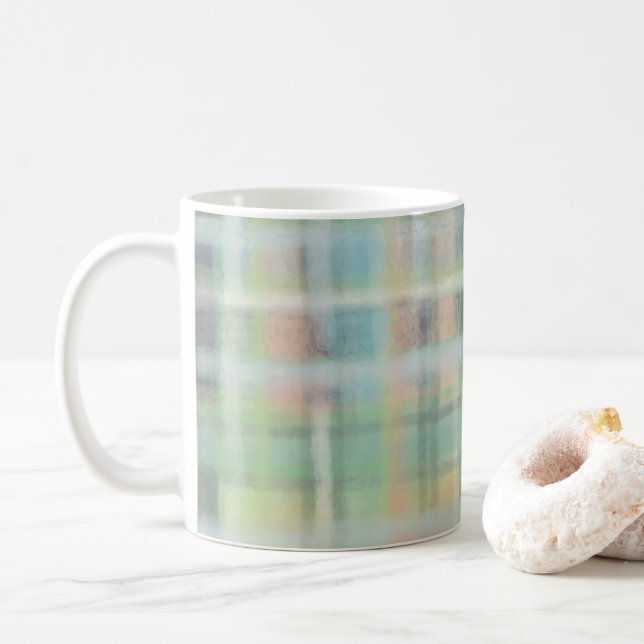 Caneca De Café Xadrez de Tartan cinza verde-ciano amarelo-pastel  (Com Donut)