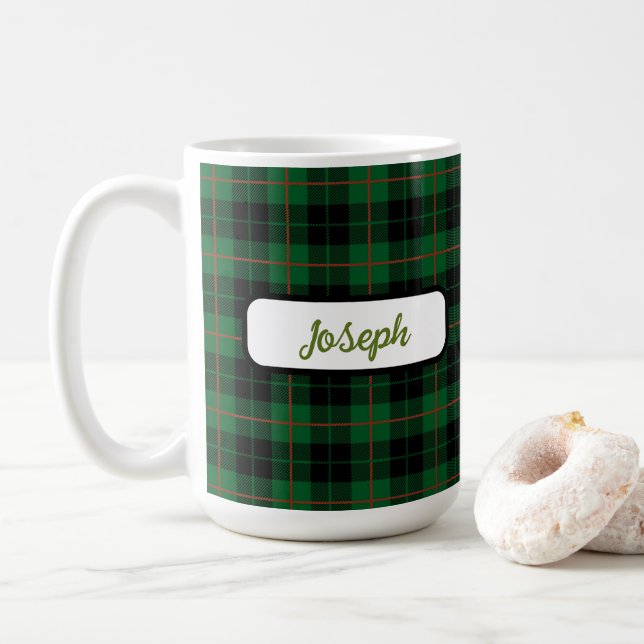Caneca De Café Xadrez de Tartan verde-preto  personalizada (Com Donut)
