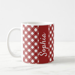 Caneca De Café Xadrez de Verificação de Gingham Branco Vermelho