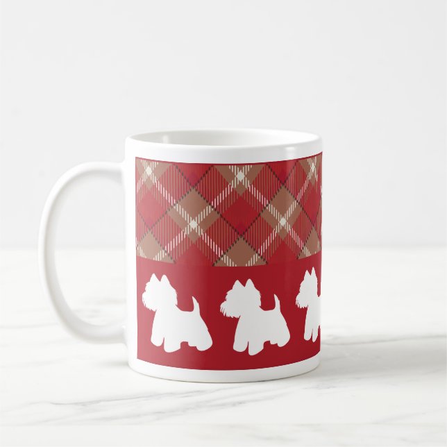 Caneca De Café Xadrez Diagonal Westie Mug Vermelho Design (Esquerda)