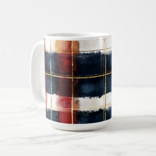 Caneca De Café Xadrez Dourado Vermelho e Azul Marinho
