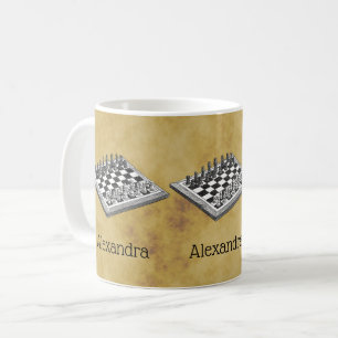 Caneca De Café Xadrez e Tabuleiro de Xadrez Vintage WBG Envelheci