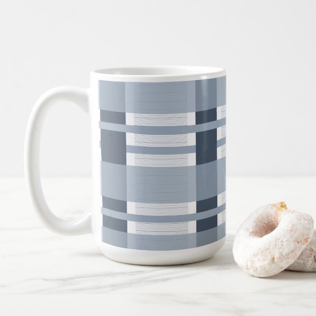 Caneca De Café Xadrez e tiras azuis (Com Donut)