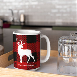 Caneca De Café Xadrez e veado de Buffalo Vermelho | Presente de n