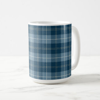 Caneca De Café Xadrez Escocês Azul Marinho e Azul Claro