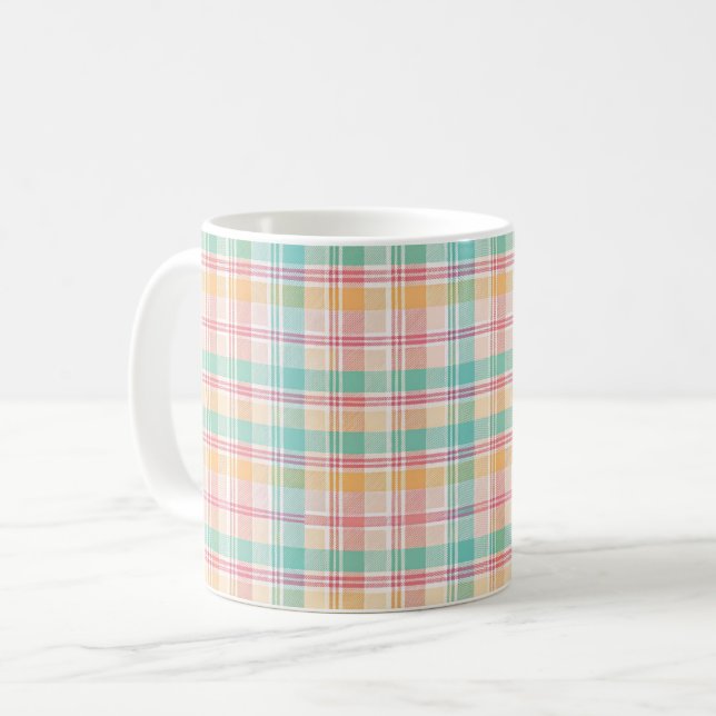 Caneca De Café Xadrez Escocês Multicolorido (Frente Esquerda)