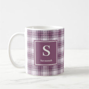 Caneca De Café Xadrez Escocês Roxo Herança Monograma