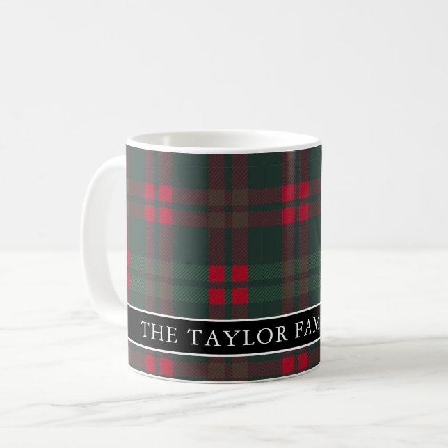 Caneca De Café Xadrez Escocês Rústico Nome da Família (Frente Esquerda)