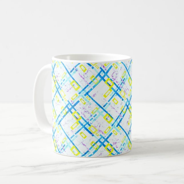 Caneca De Café Xadrez geométrico contínuo de cores brilhantes ret (Frente Esquerda)