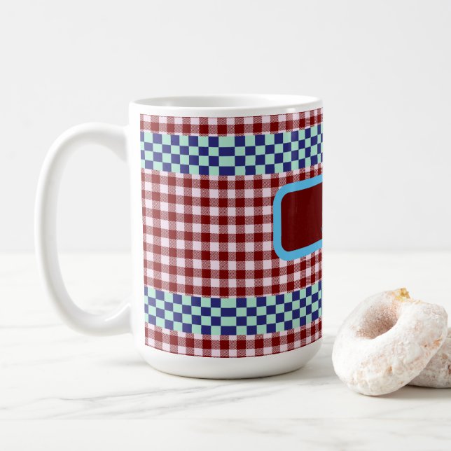 Caneca De Café Xadrez Gingham Personalizado (Com Donut)