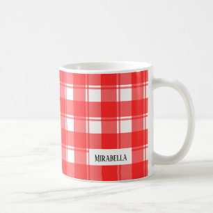 Caneca De Café Xadrez Listrado Vermelho e Branco Editável