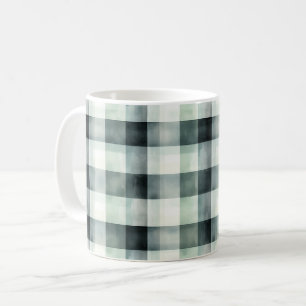 Caneca De Café Xadrez Listras Branco Verde-Menta Preto
