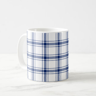 Caneca De Café Xadrez Marinho Azul e Branco