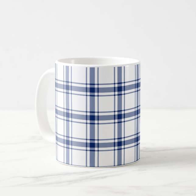 Caneca De Café Xadrez Marinho Azul e Branco (Frente Esquerda)
