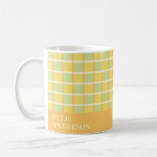 Caneca De Café Xadrez moderno personalizado em verde, amarelo e l