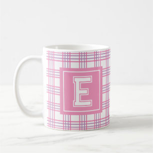 Caneca De Café Xadrez Moderno Préppy Rosa Roxo Monograma