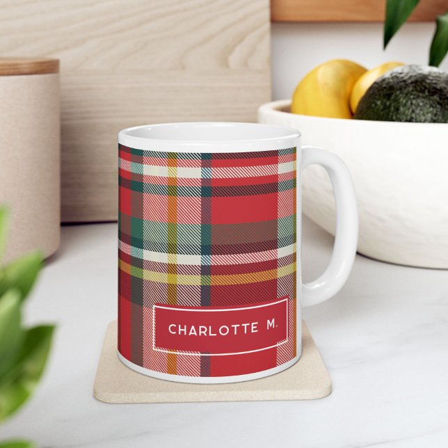 Caneca De Café Xadrez Personalizada Clássica Colorida (Rustic Plaid Personalized Teachers 11oz Coffee Mug)