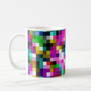 Caneca De Café Xadrez Pixelada Geométrica Colorida