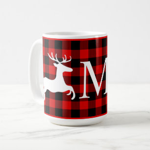 Caneca De Café Xadrez Plaid Personalizado Vermelho Preto Búfalo L