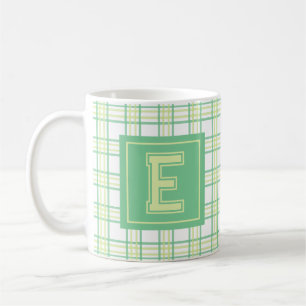 Caneca De Café Xadrez Preppy Moderno Verde Lima Monograma de Time