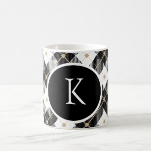 Caneca De Café Xadrez Preto Branco Dourado Personalizado com Mono