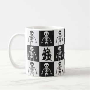 Caneca De Café Xadrez Preto e Branco de Halloween