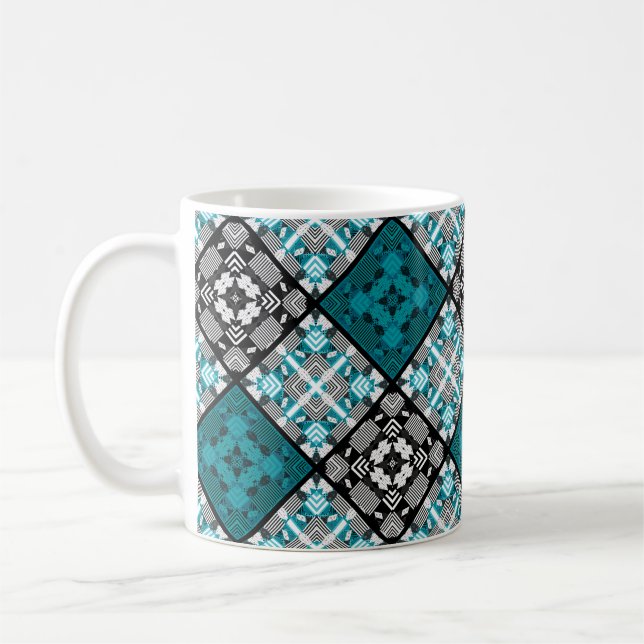 Caneca De Café Xadrez quadriculado contínuo quadrados abstratos g (Esquerda)
