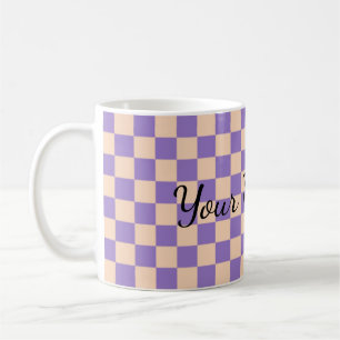 Caneca De Café Xadrez Retro Cute Lavanda