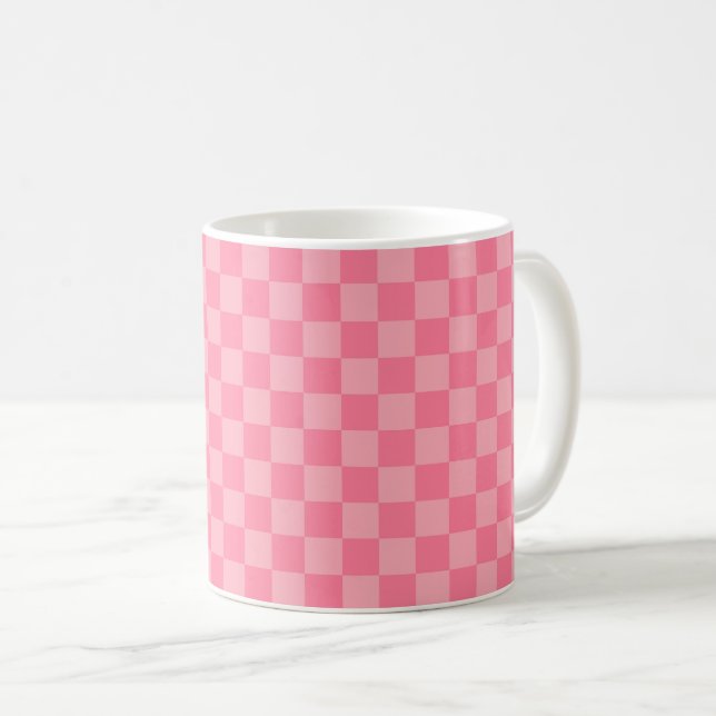 Caneca De Café Xadrez Rosa Elegante (Frente Esquerda)