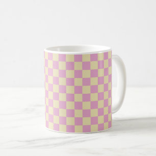 Caneca De Café Xadrez Rosa Pastel e Amarelo Claro