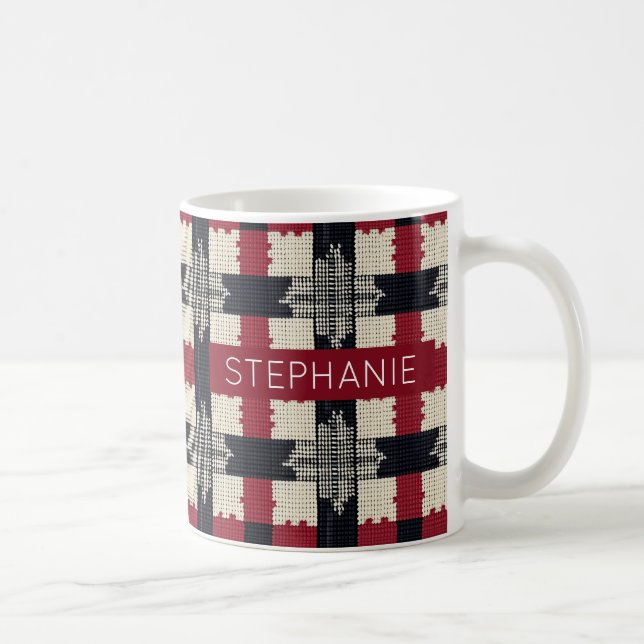 Caneca De Café Xadrez Rustic Knit Snowflake - Cozy Winter Boho (Direita)