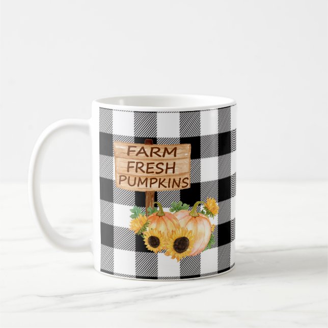 Caneca De Café Xadrez Rústico Preto e Branco com Abóboras de Outo (Esquerda)