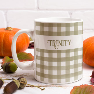 Caneca De Café Xadrez Sage Green Gingham Personalizada