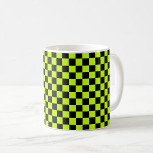 Caneca De Café xadrez verde ácido e preto