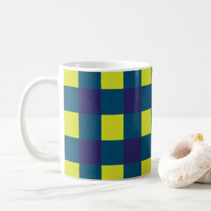 Caneca De Café Xadrez Verde Azul Marinho