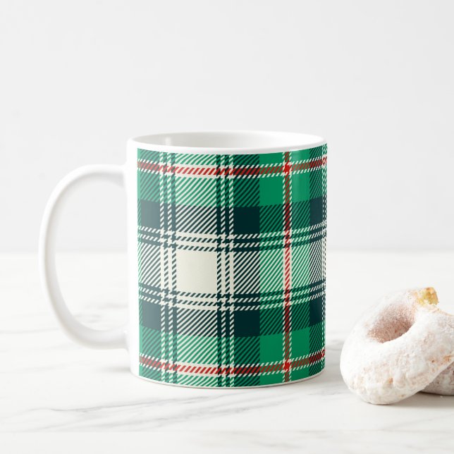 Caneca De Café Xadrez Verde de Natal Clássica (Com Donut)