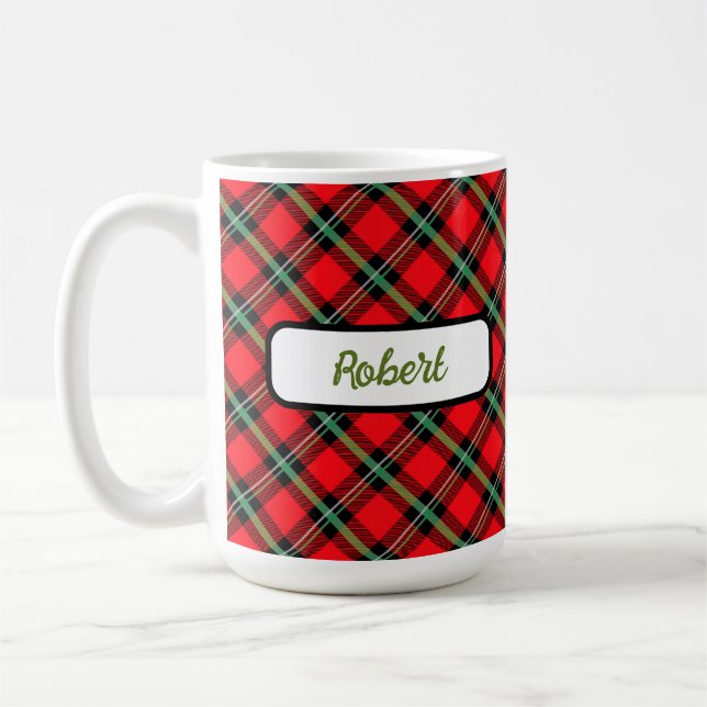 Caneca De Café Xadrez verde-preto-vermelho Tartan personalizado (Esquerda)