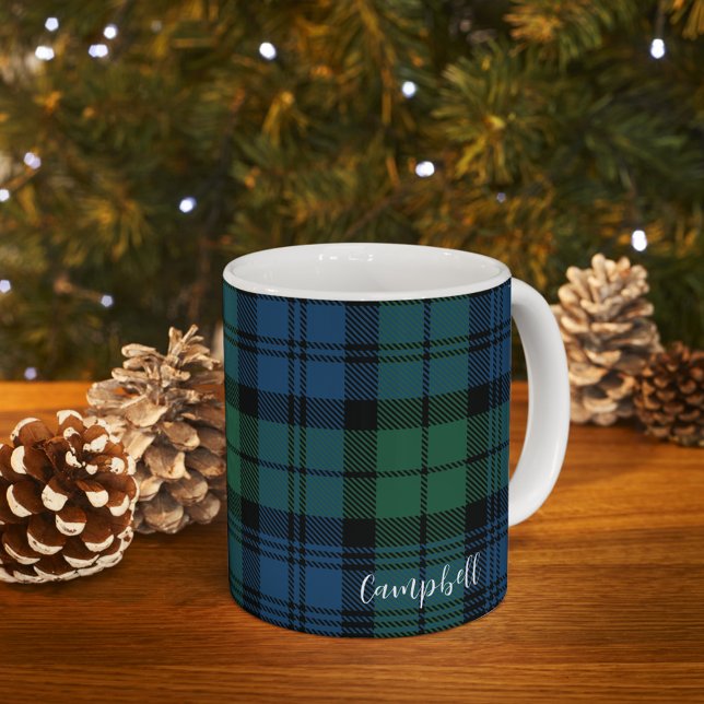 Caneca De Café Xadrez Verde - Russo Personalizado Campbell Tartan (Plaid Campbell Tartan 11oz Coffee Mug)