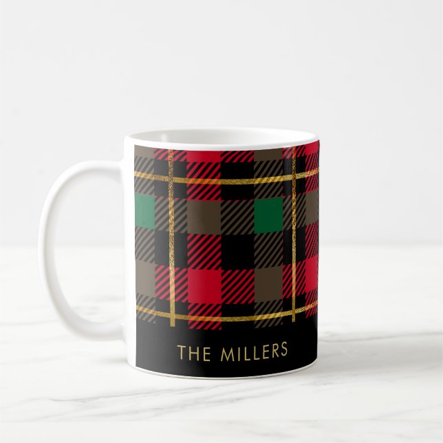 Caneca De Café Xadrez Verde Vermelho de Tartan Natal (Esquerda)