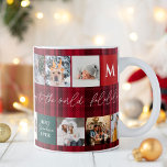 Caneca De Café Xadrez vermelha da vovó<br><div class="desc">A melhor avó de sempre! Feliz Natal com Feliz e neve brilhante 8 fotos grade colagem verde e xadrez vermelha e esperançosa e amorosa tipografia de roteiro. Adicione seu monograma.</div>