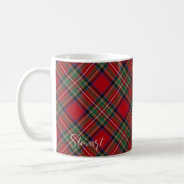 Caneca De Café Xadrez Vermelha de Natal Stewart Tartan Personaliz