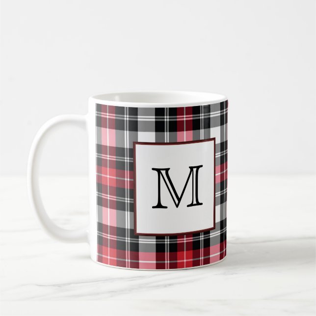 Caneca De Café Xadrez vermelha e preta do monograma (Esquerda)