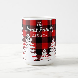 Caneca De Café Xadrez vermelha russa, pinheiros minimalistas