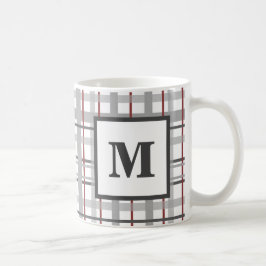 Caneca De Café Xadrez Vermelho Cinza Prata Monograma
